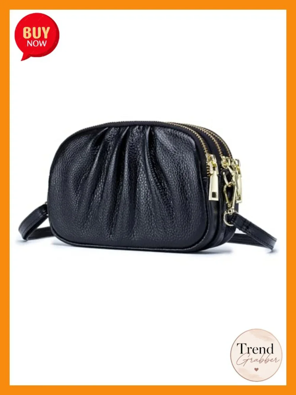 Genuine Leather Crossbody Phone Purse with Triple Compartments